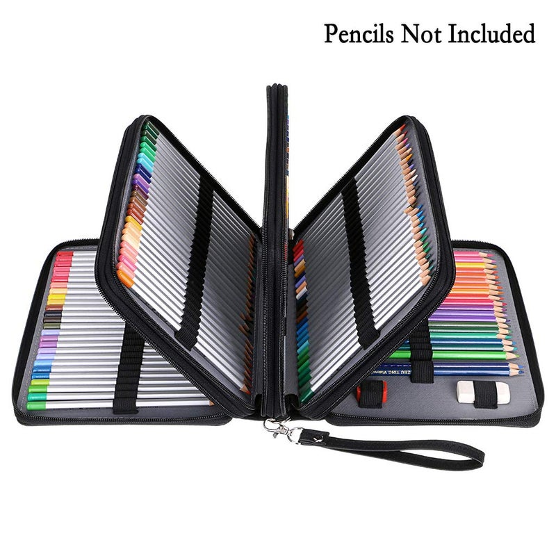 BTSKY 200 Slots Colored Pencil Organizer - Deluxe PU Leather Pencil Case Holder with Removal Handle Strap Pencil Box Large for Colored Pencils Watercolor Pencils (Black) - Image 2